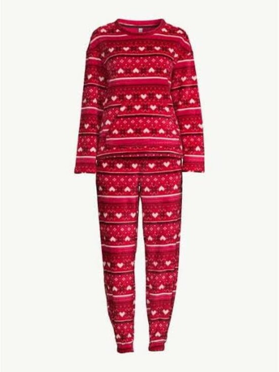 Joyspun Other - Cozy Red Heart Fleece Pajama Set